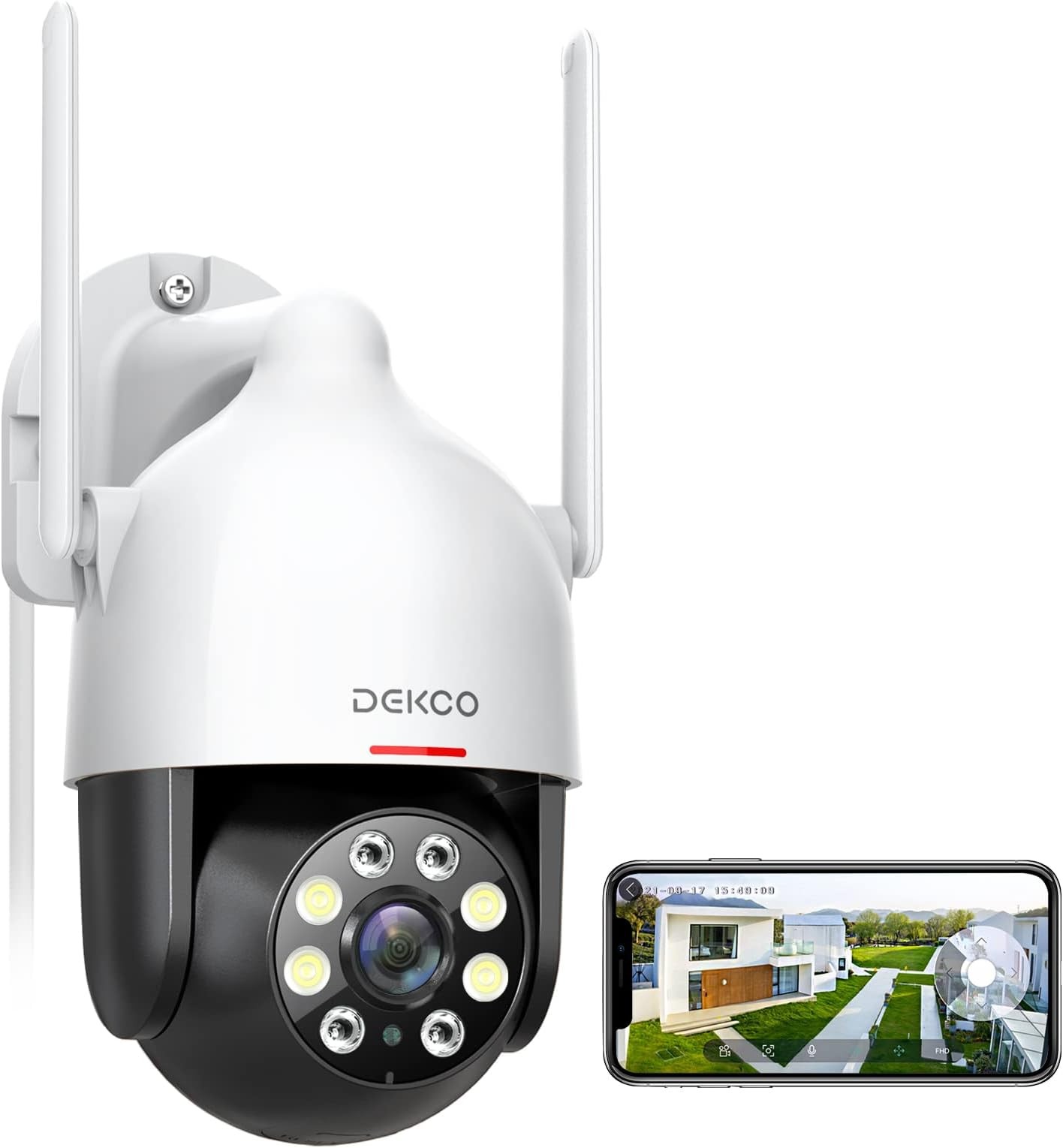 DEKCO 2K Outdoor WiFi Security Camera, Plug-in Pan-Tilt Dome | App viewing, m…