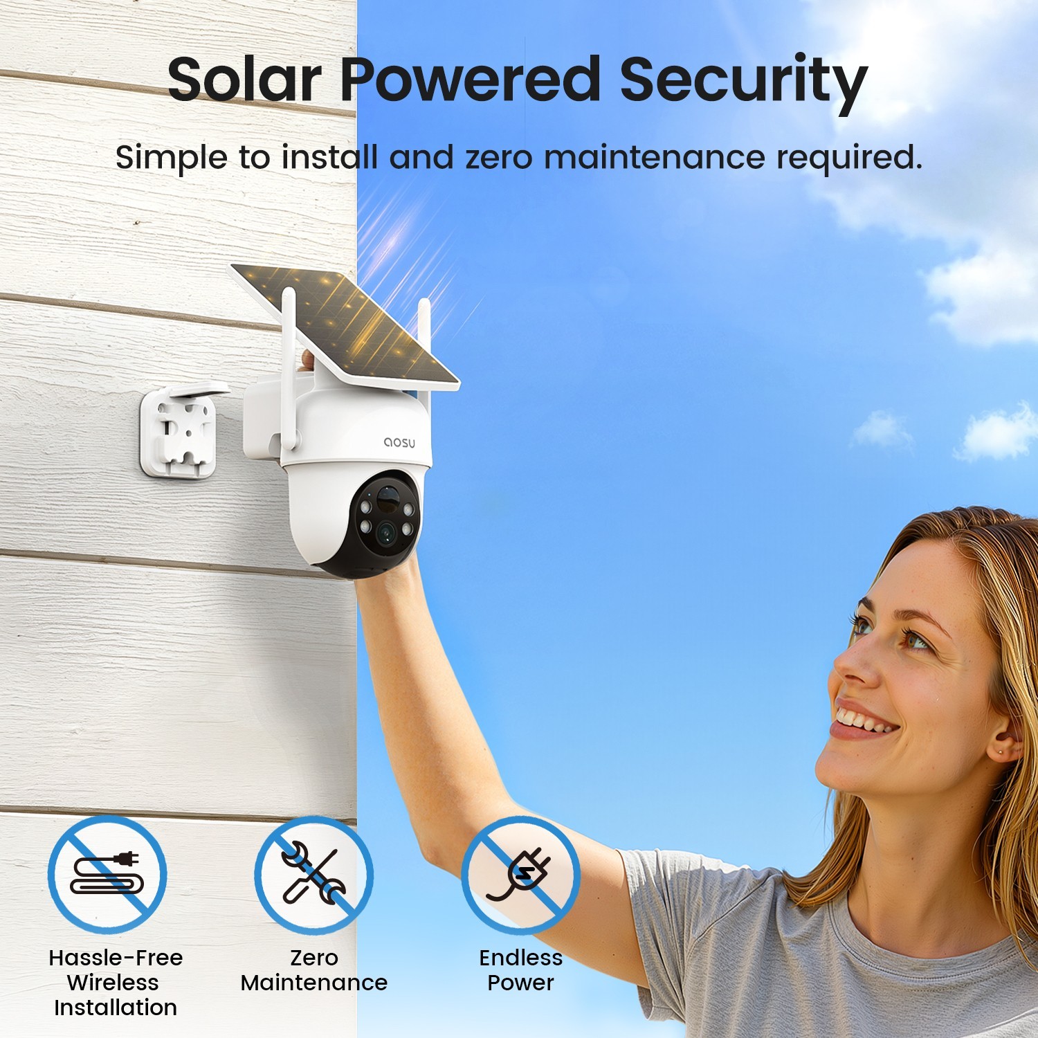 AOSU Solar Security Camera Outdoor Wireless Home Surveillance works with Alexa