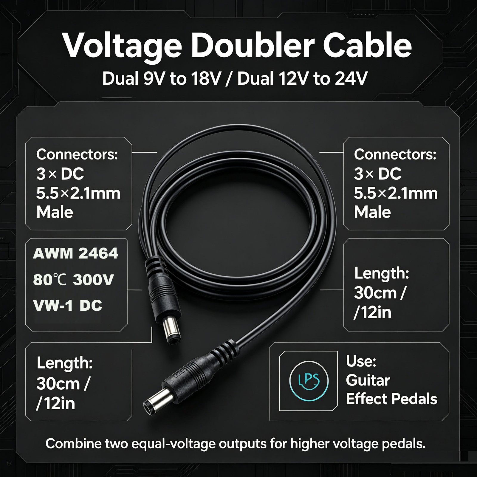 DC Voltage Doubler Cable Guitar Effect Pedal Convert 9V To 18V Isolated Power