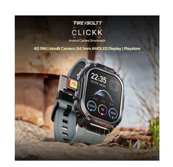 Fire-Boltt Clickk Smartwatch 2.12in AMOLED Front Camera Nano SIM 1000mAh Black