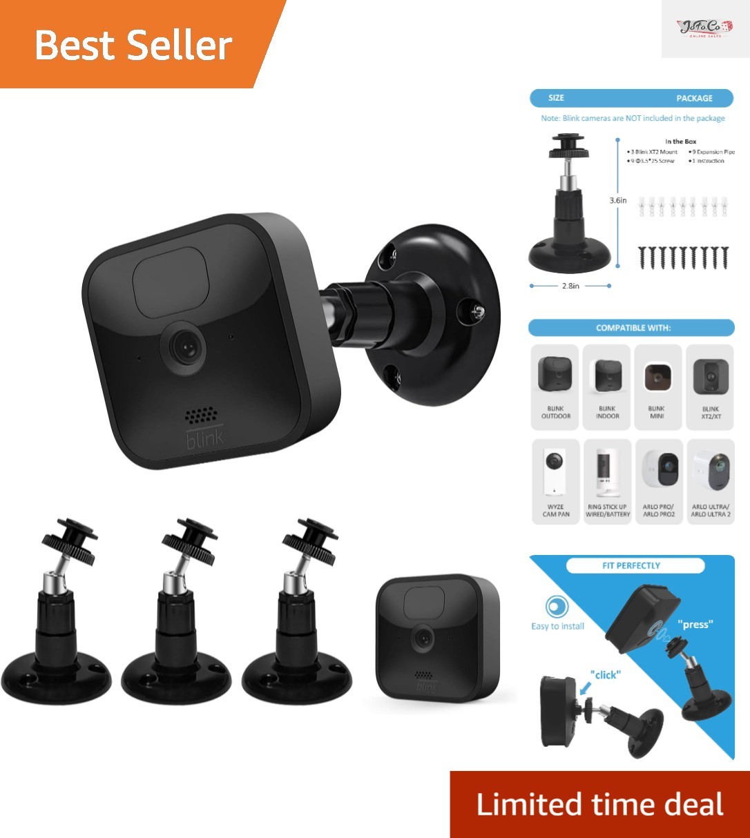 Sleek Black Blink Security Camera Mounts – 3 Pack, Hassle-Free Installation