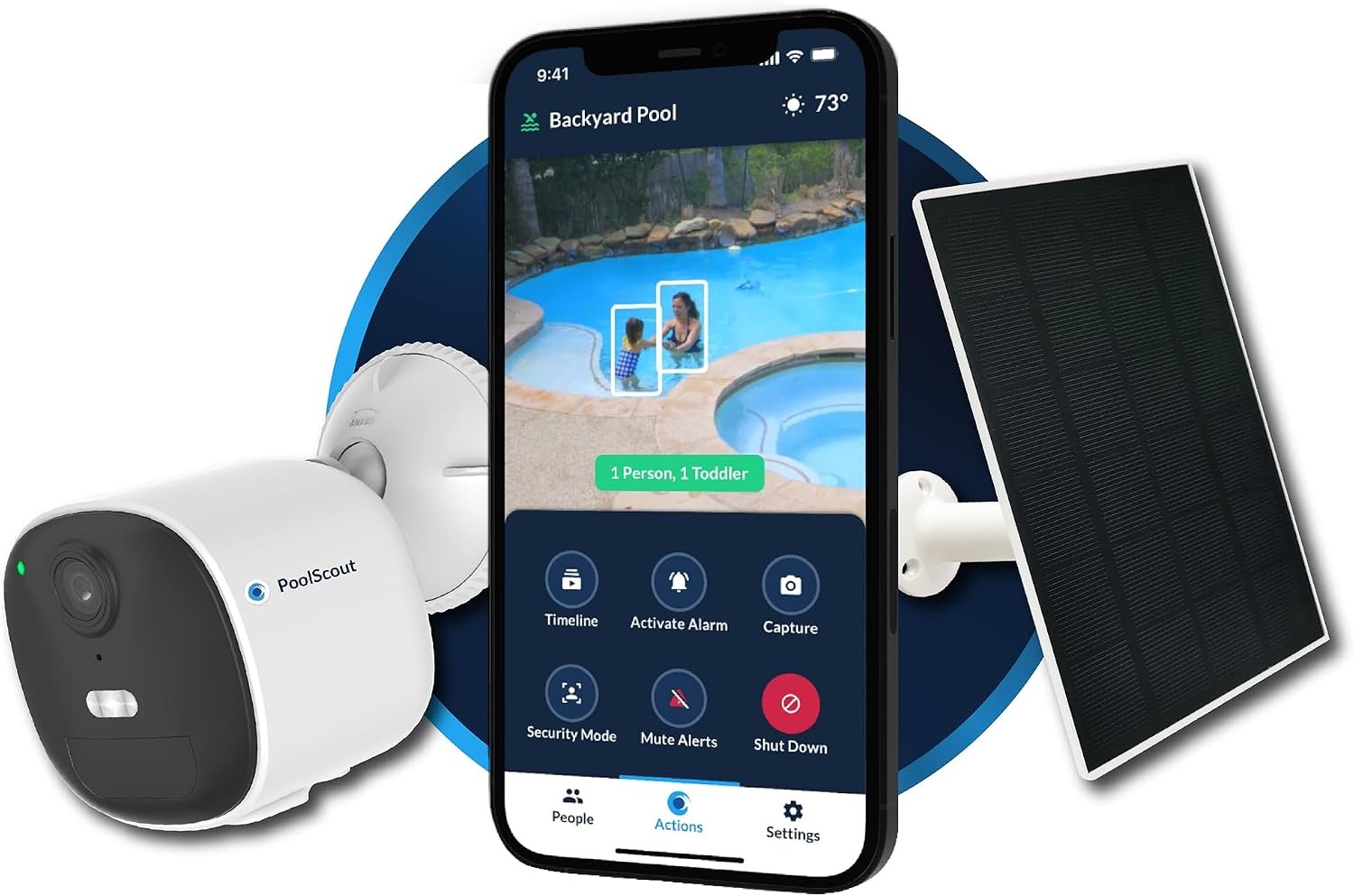 PoolScout Wireless Pool Alarm Solar Battery Kit Safety System IOS App, Open box