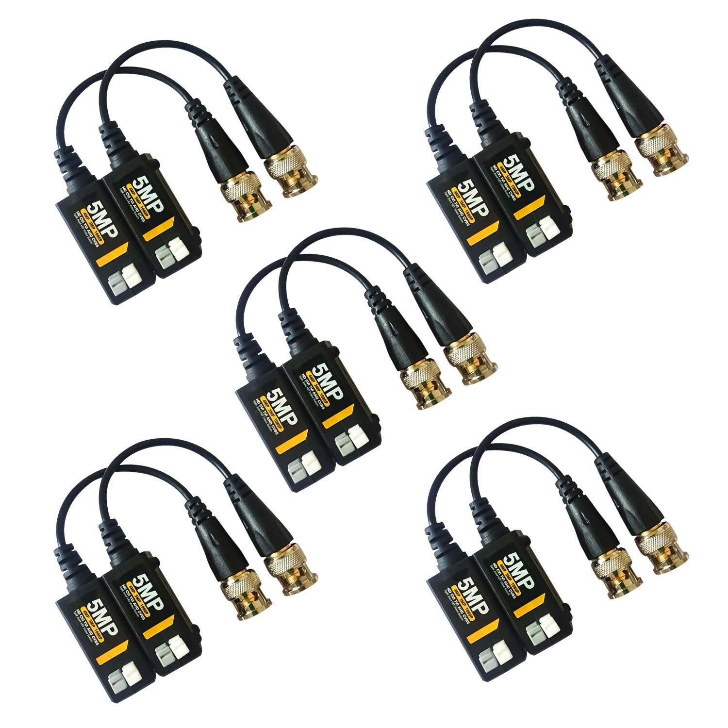 EVERSECU 5 Pairs 5MP Passive HD BNC Video 18*2*1.7cm /7*0.8*0.7 inch, Black