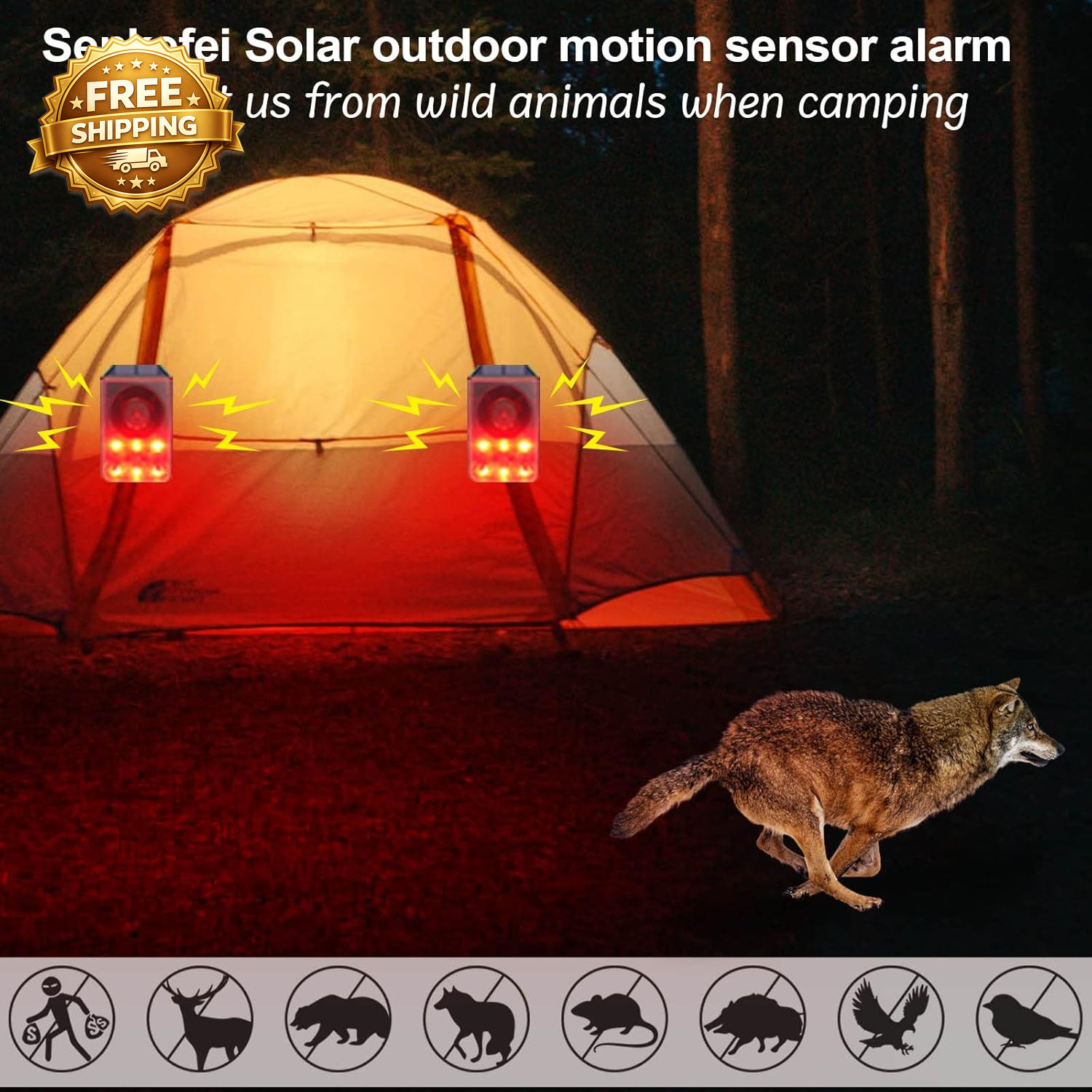 Solar Outdoor Motion Sensor Alarm Dog Barking & Gunshot Sound 130Db Motion Detec
