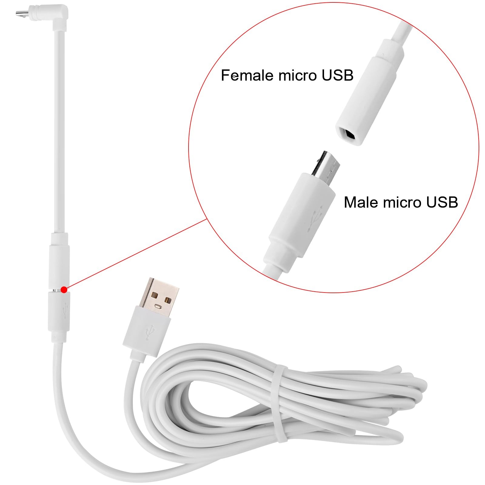 Uogw 3 Pack 90° Micro-USB Extension Cable Compatible with 5 inches, White
