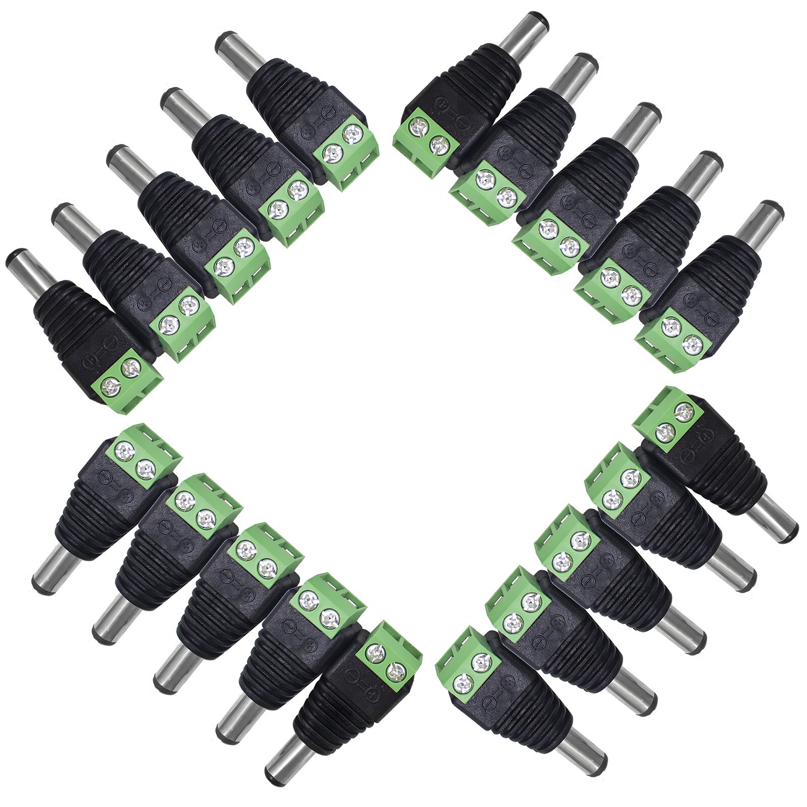 20Pcs DC 12V 5A Power Jack Male Plug Adapter Barrel Connector 5.5 x 2.1mm