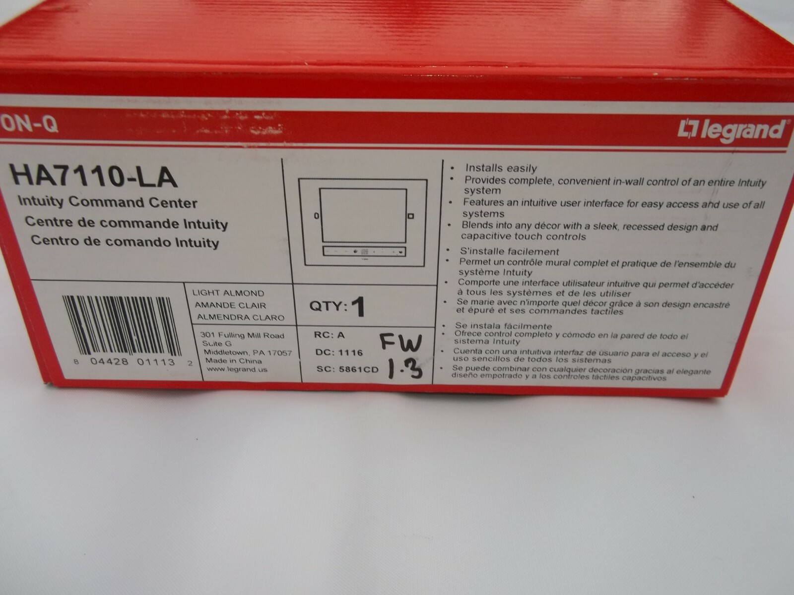 Legrand ON-Q HA7110-LA Intuity Automation Command Center Light Almond Color
