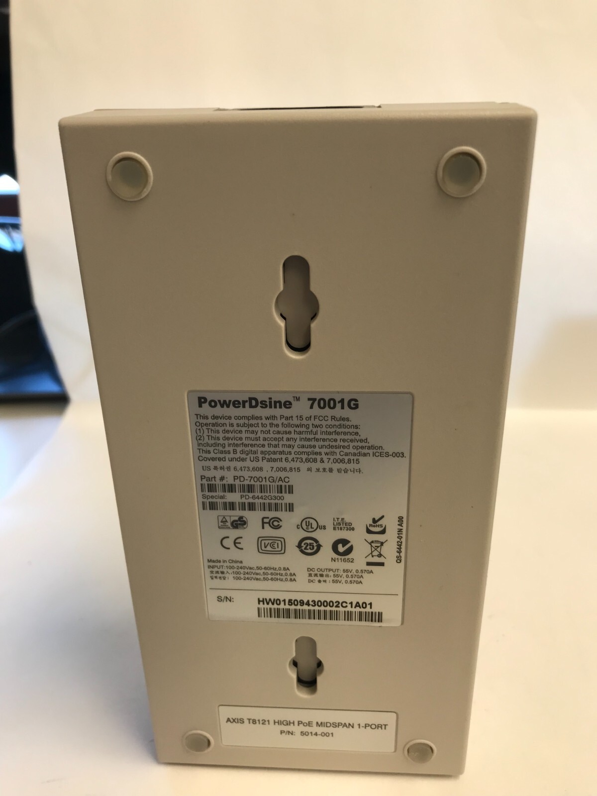 Axis Communications PoE Injector PowerDsine 7001G Part#: PD-7001G/AC w/PowerCord