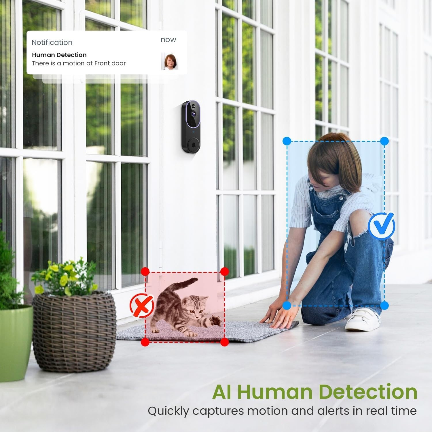1080P Purple Wireless Doorbell with Intelligent Human Detection & Two-Way Audio