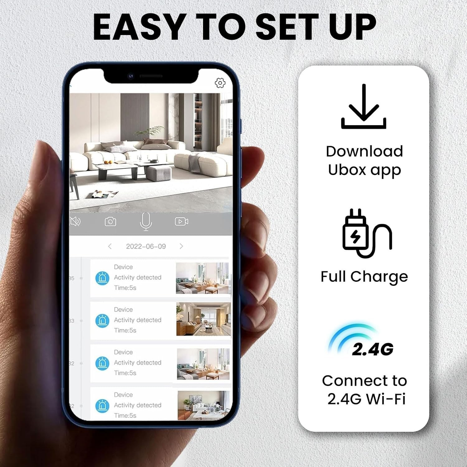 Wireless Indoor Surveillance Camera with Remote Viewing and Long Battery Life