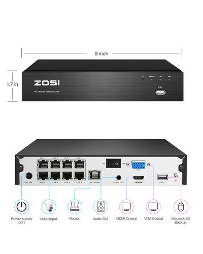 ZOSI 8CH/16CH 4K 8MP POE Security Camera System H.265+ AI Detect Audio 4TB HDD