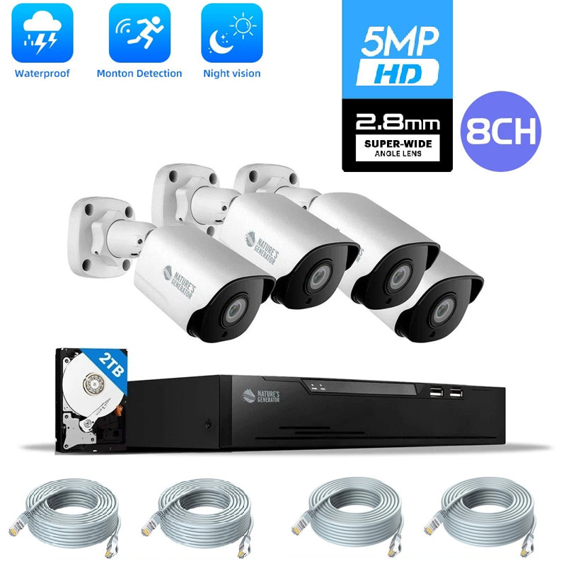 Nature’s Generator Powerhouse 4 Camera System – POE NVR – 5MP – 2TB – NGPHSCS