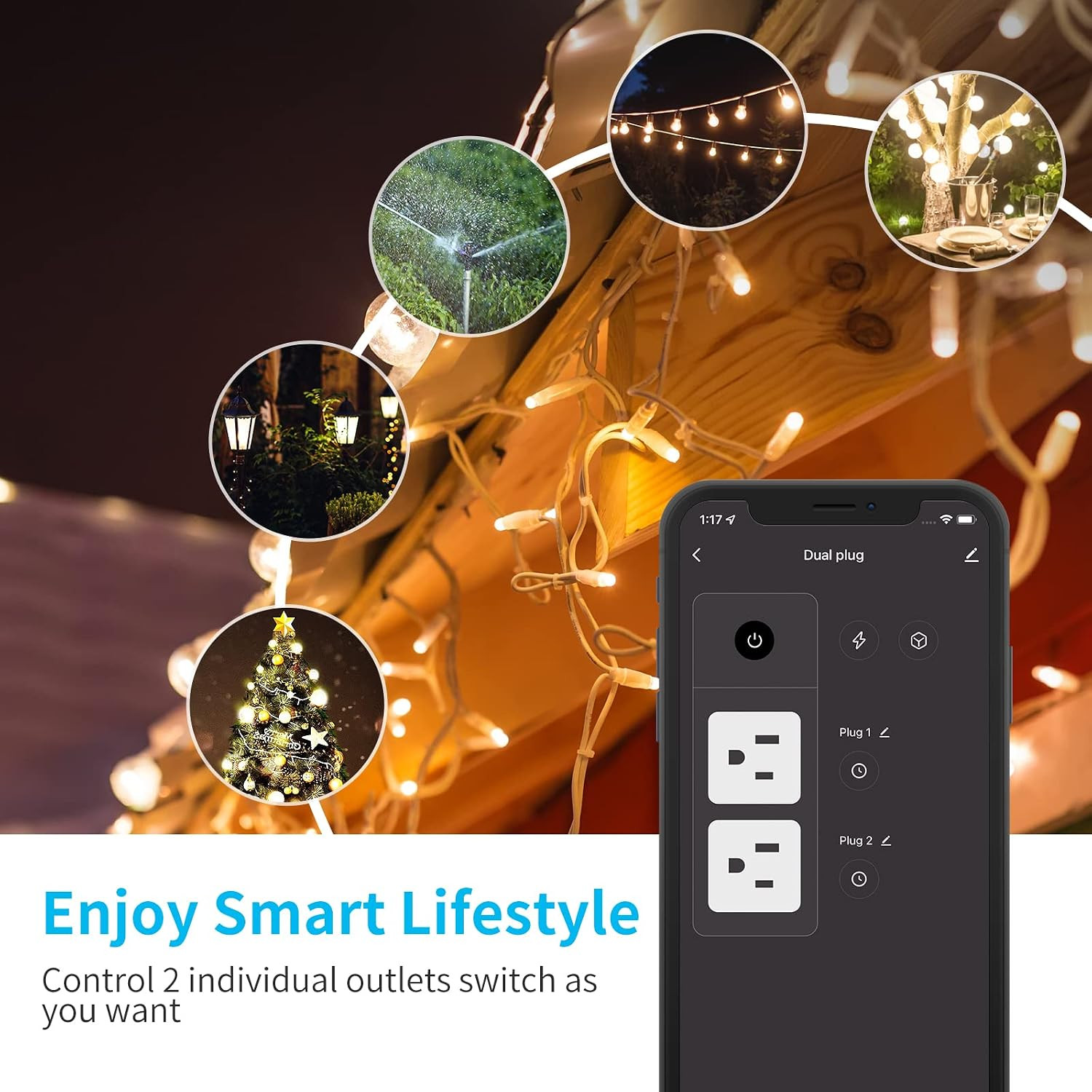 15A Outdoor Smart Plug, Heavy Duty Smart Home Wi-Fi Outlet Timer, Outlet with 2