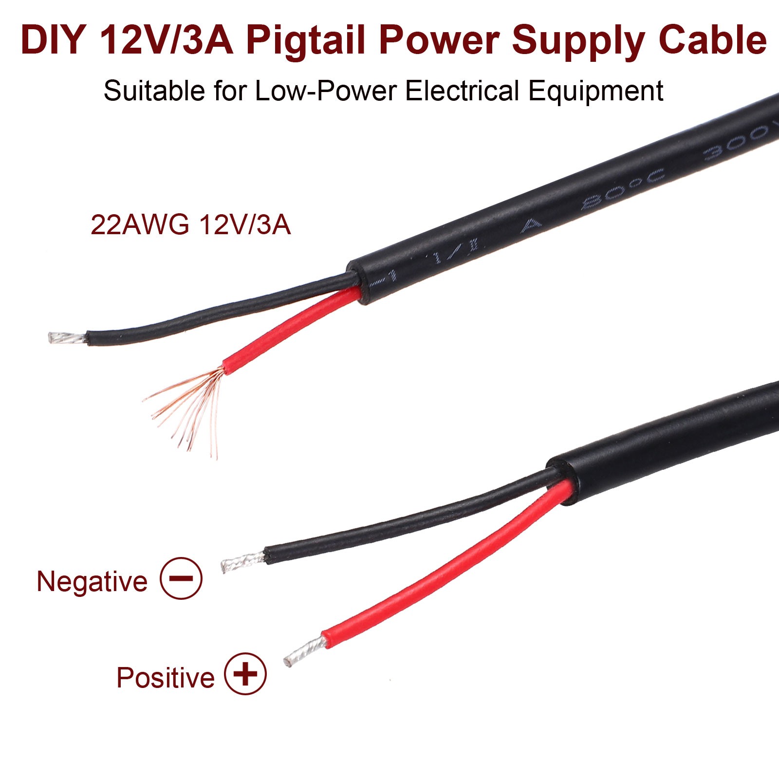 0.25M/0.8Ft USB C Male Plug Bare Wire Cable, 22AWG 12V 3A 2 Pin 2Pcs