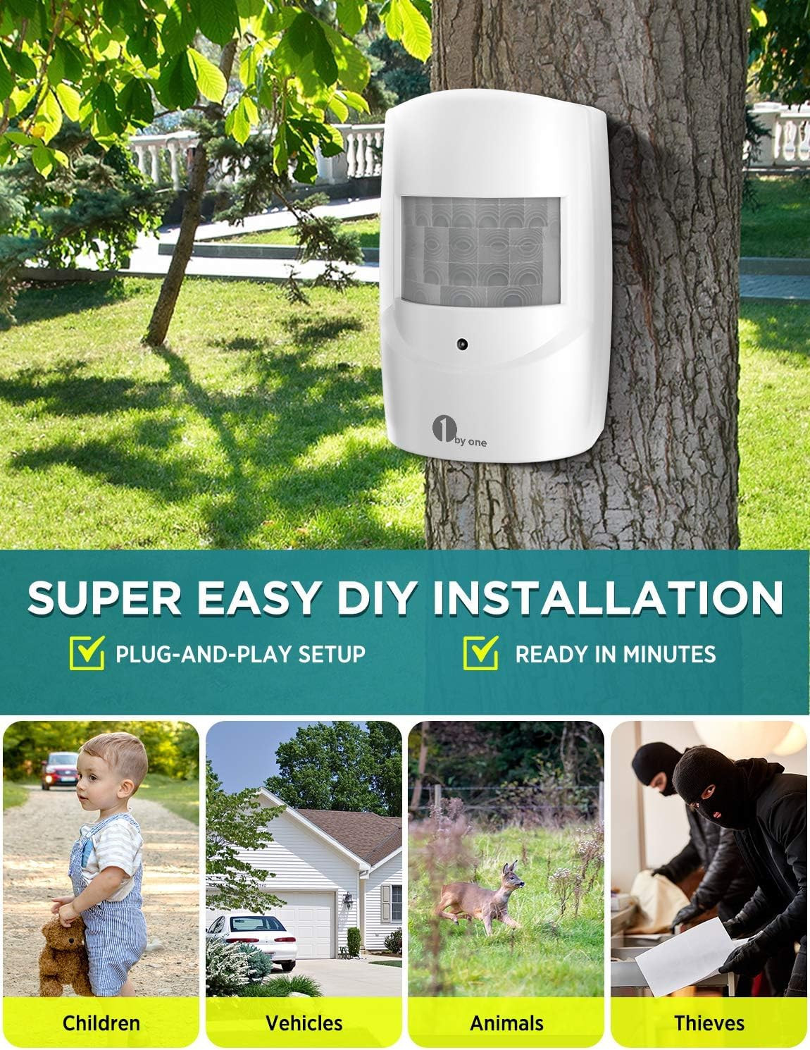 Driveway Alarm Wireless Outside, 1 by ONE Motion Sensor Alarm 1000Ft/300M Range
