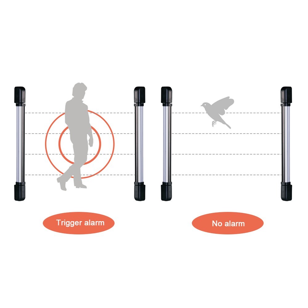 30 meters range 76 cm height 4 beams Infrared barrier detector range