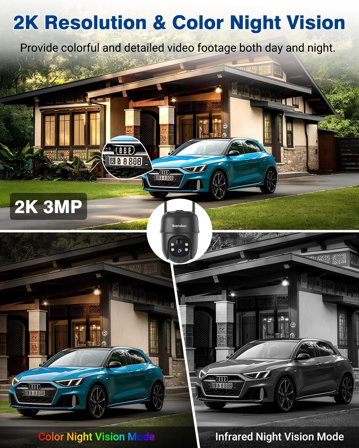 Advanced 2K Solar Powered Outdoor Cameras with 360° PTZ & Motion Alert – 2 Pack