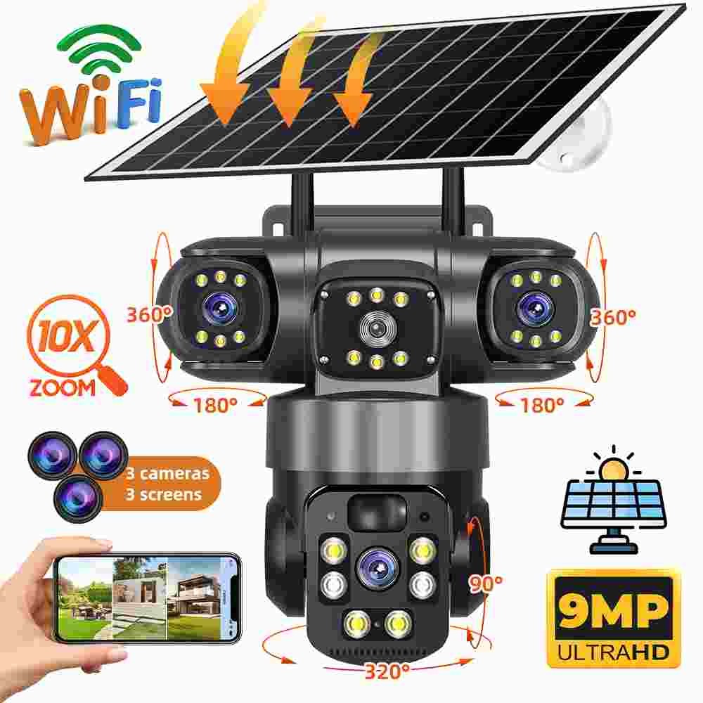 Solar Battery Powered Wireless WiFi Outdoor Pan/Tilt Home Security Camera System