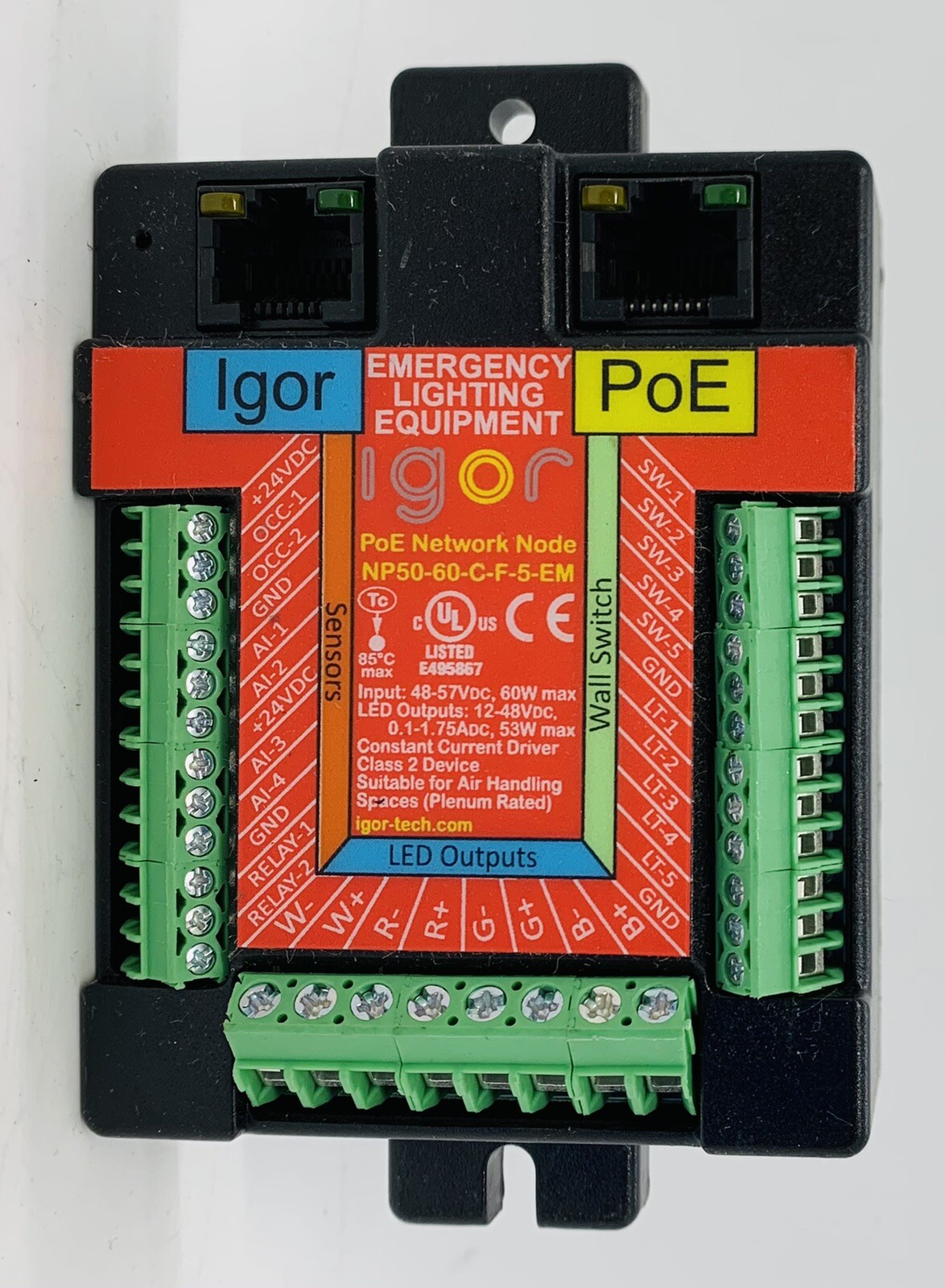 IGOR Emergency Lighting Network Device Ethernet Power POE Node NP50-60-C-F-5-EM