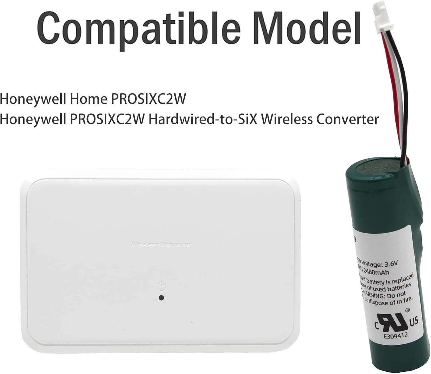 3.6V/2480mAh Replacement Battery 300-10342 for Honeywell PROSIXC2W Hardwired-to-