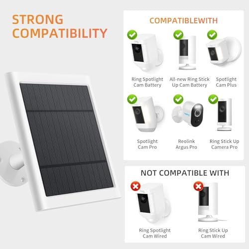Solar Panel for Ring Camera, 2 Pack 4W Solar Charger Compatible with White 2PCS
