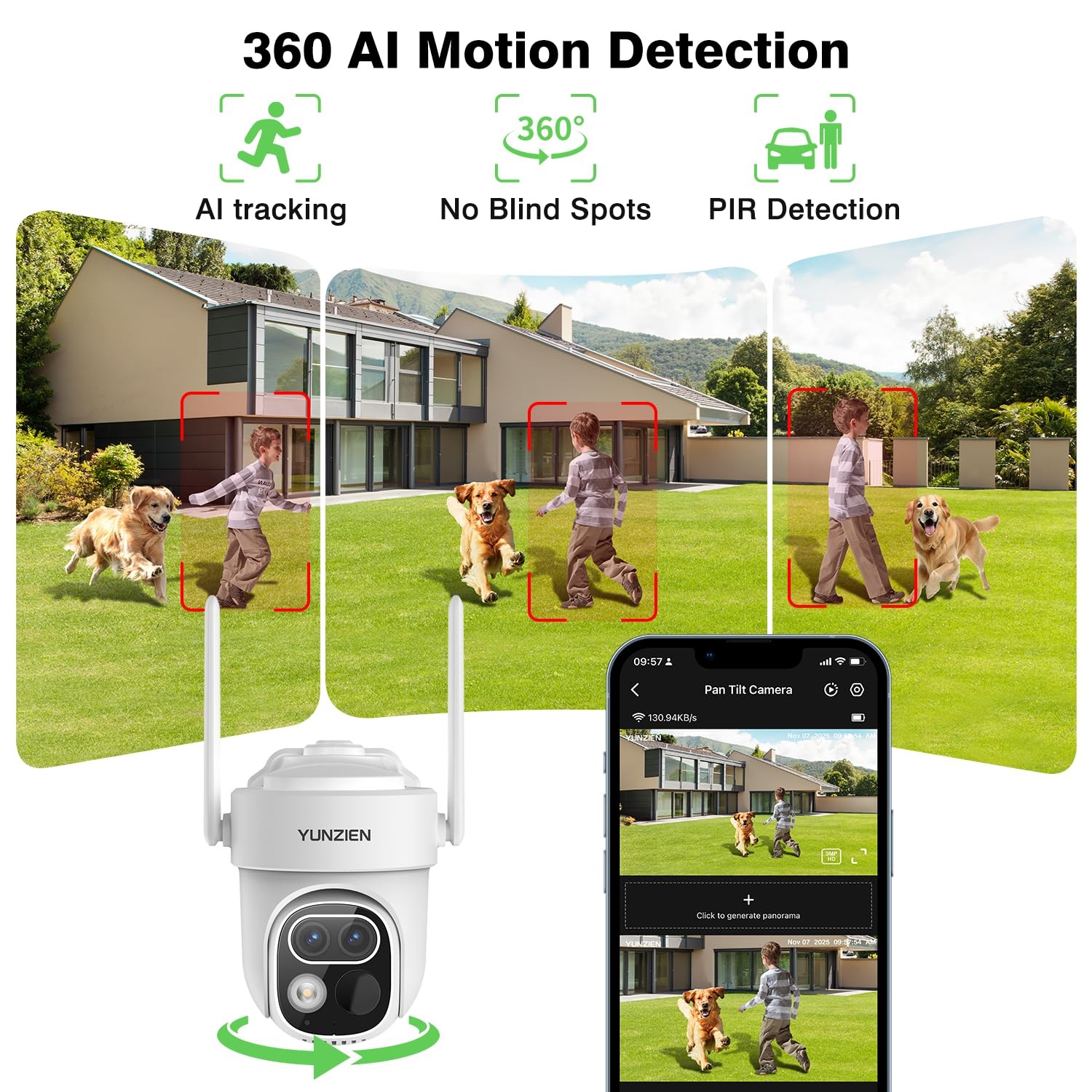 YUNZIEN 6MP Security Cameras Outdoor Wireless,Solar Powered Dual Lens Home…