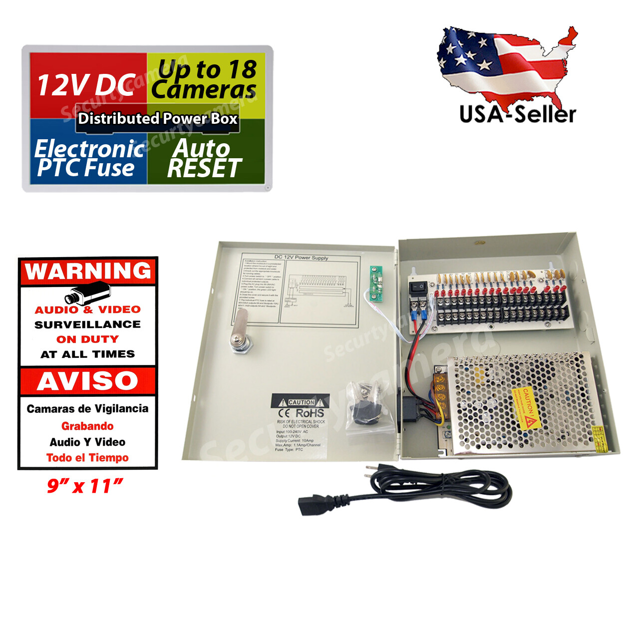 16 Ch Channel Power Supply Distribution Box 12V DC for CCTV Security Cameras