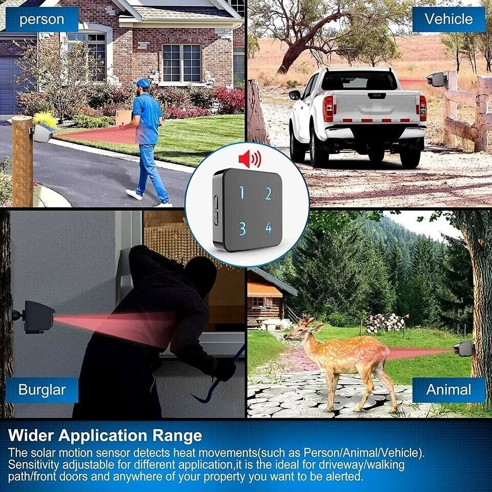 HTZSAFE 400 Meters Solar Wireless Driveway Alarm Outdoor Weather Resistant