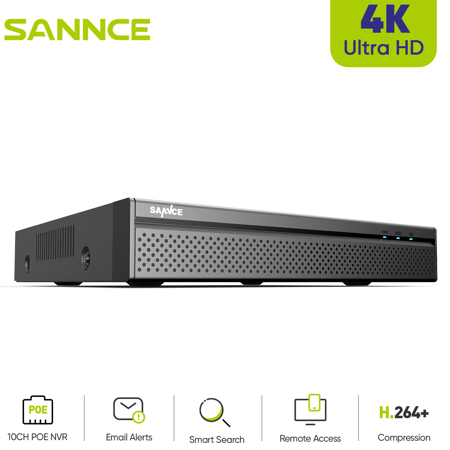 SANNCE 4K Ultra HD 8CH NVR 8MP PoE Video Recorder for Security System IP Network