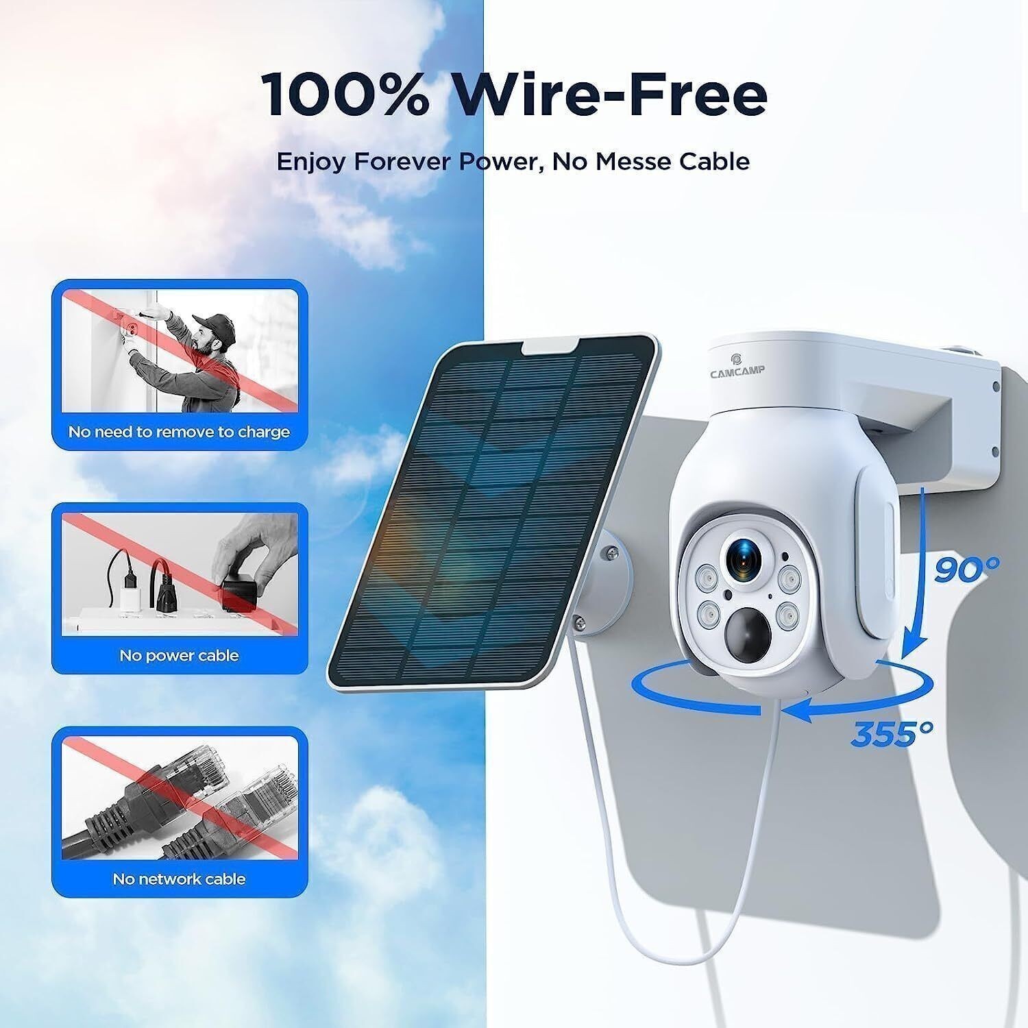 4MP PTZ Solar Powered Wireless Security Camera System 2K Wifi Outdoor 10CH+500GB