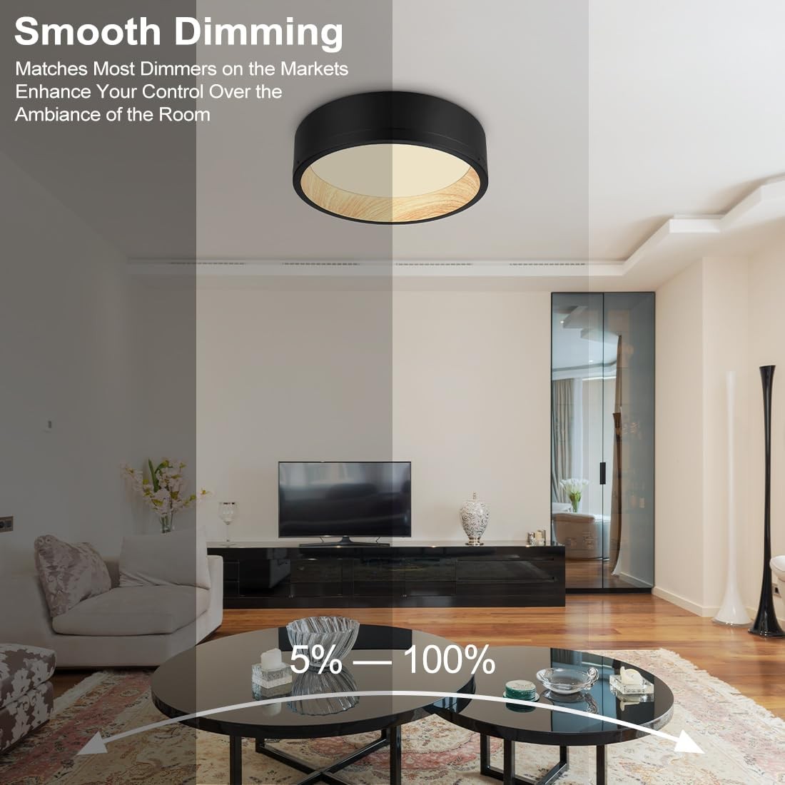 DAKASON LED Flush Mount Ceiling Light Fixture 12.5” 25W 12.5In-1Pack, Black