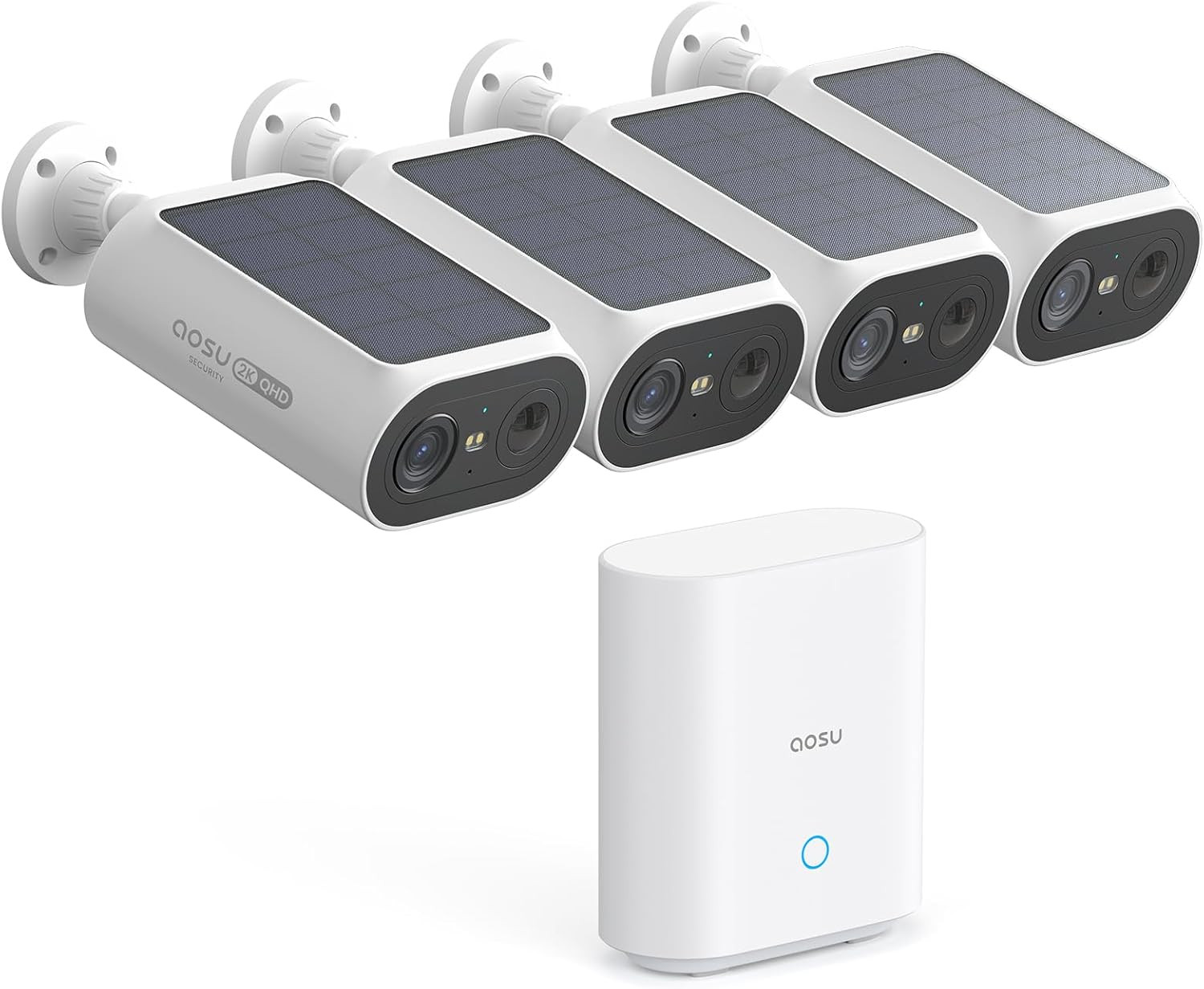 Wireless Solar Security Cameras, 2K Night Vision, 4-Cam Kit, No Subscription