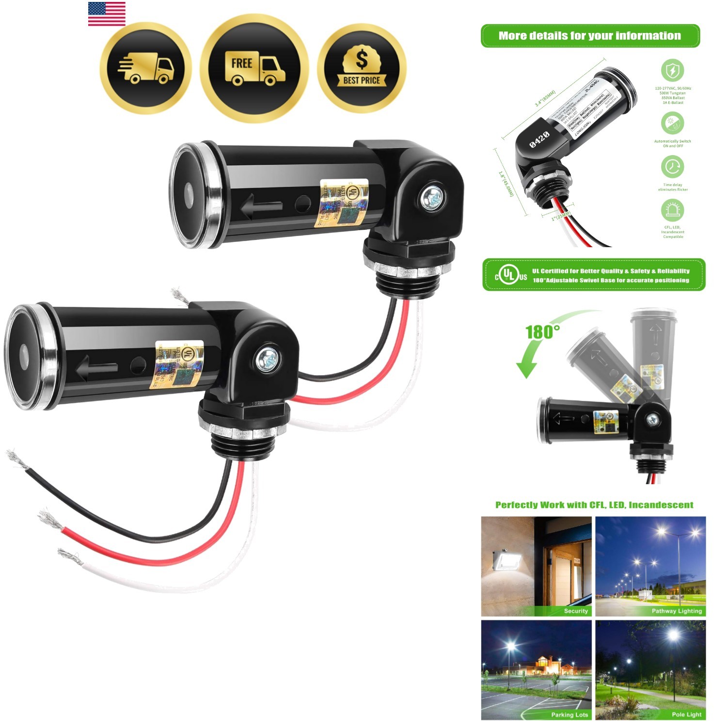 2-Pack, Dusk to Dawn/Day Night Sensor, Photoelectric Switch, Photo Cell Senso…