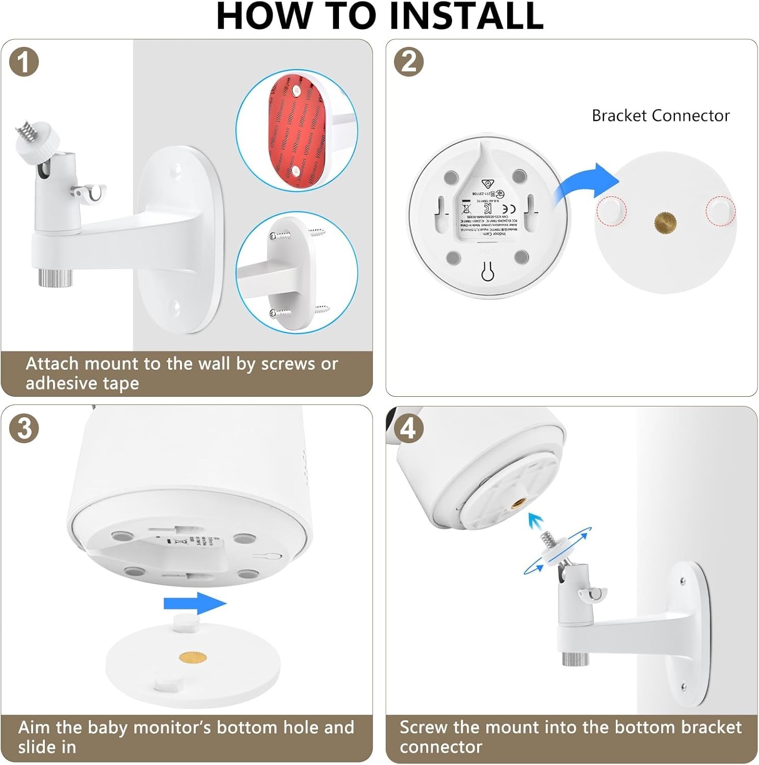 Adhesive Security Camera Mount for eufy Indoor Cam E30/C210/C220/E220, White
