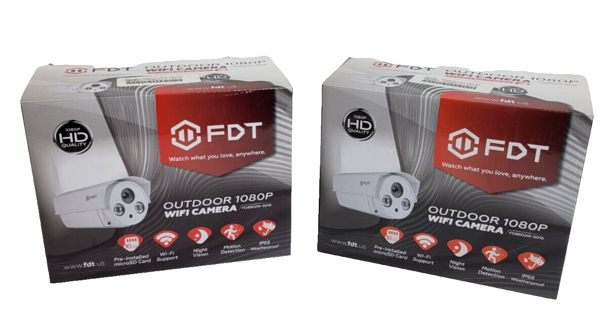 LOT OF 2 – FDT FD8902W-SD16 OUTDOOR 1080P WIFI CAMERA W PRE-INSTALLED SD CARD