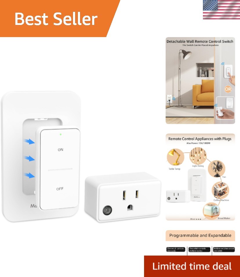 Programmable Remote Control Wall Outlet, & Approved, 15A/1800W