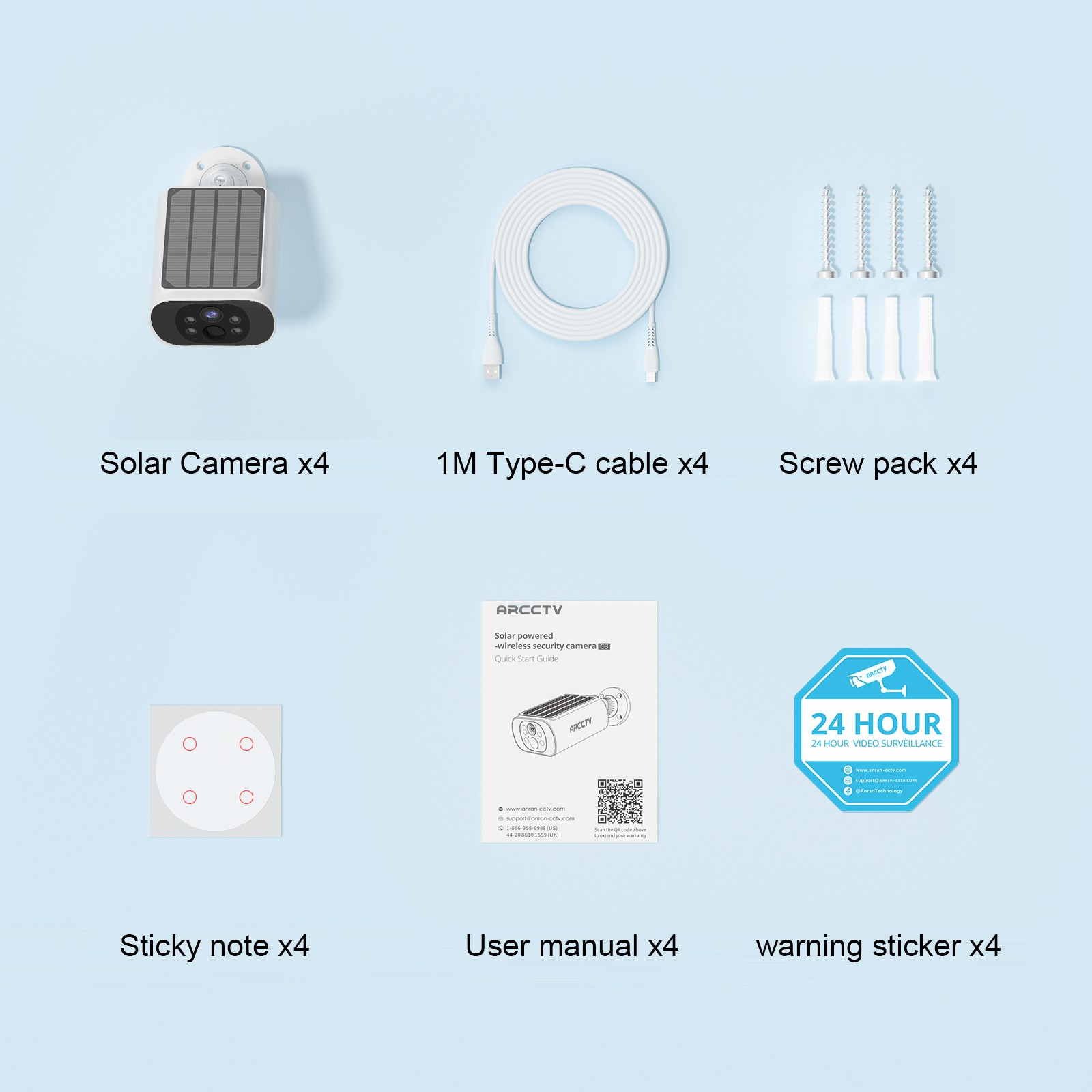 ARCCTV 4MP Solar 100%Wireless Security Camera 4-Pack -Smart Human Detection,IP66