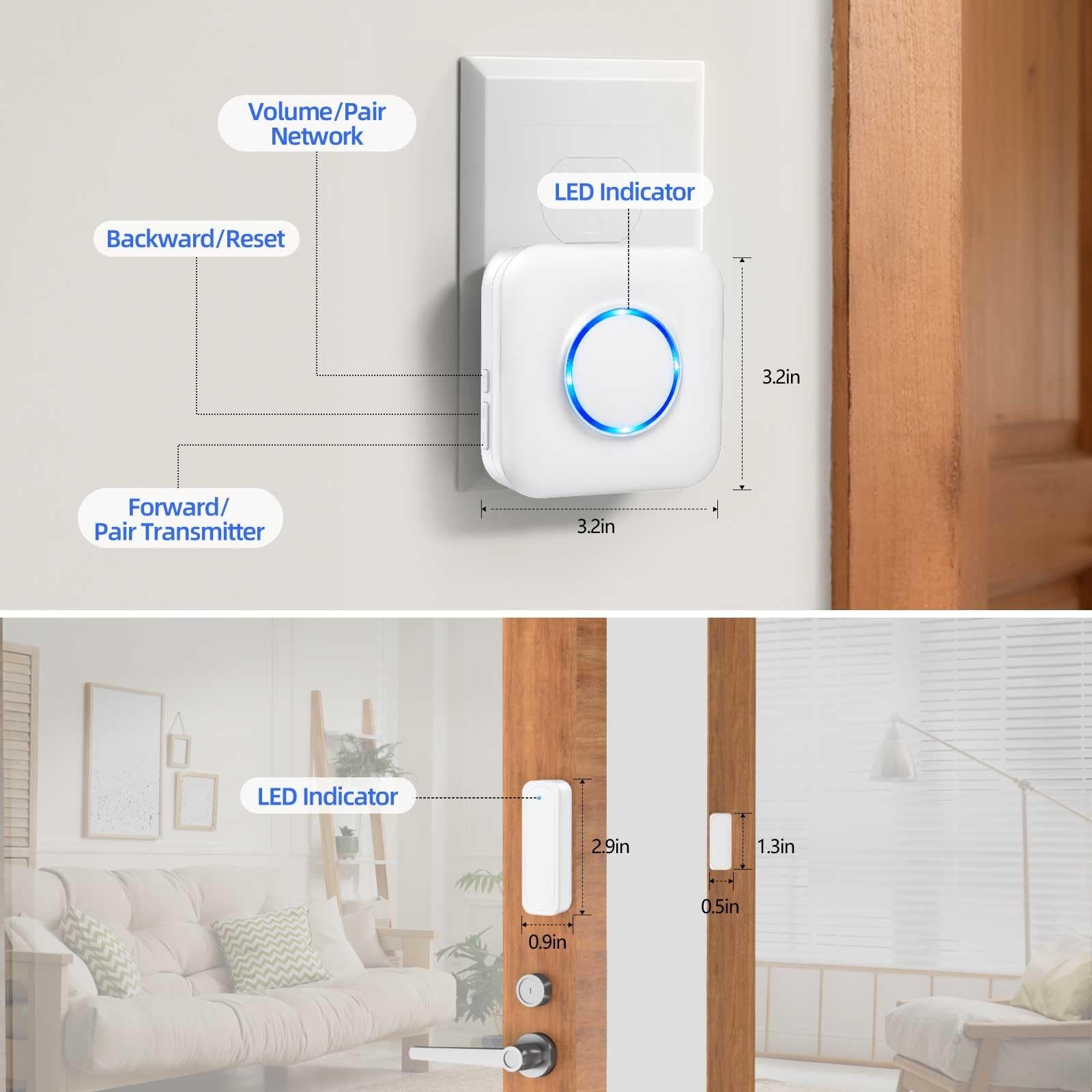 Smart WiFi Door Chime & Window Sensor Alarm – 500FT Range, 32 Ringtones, App Ale