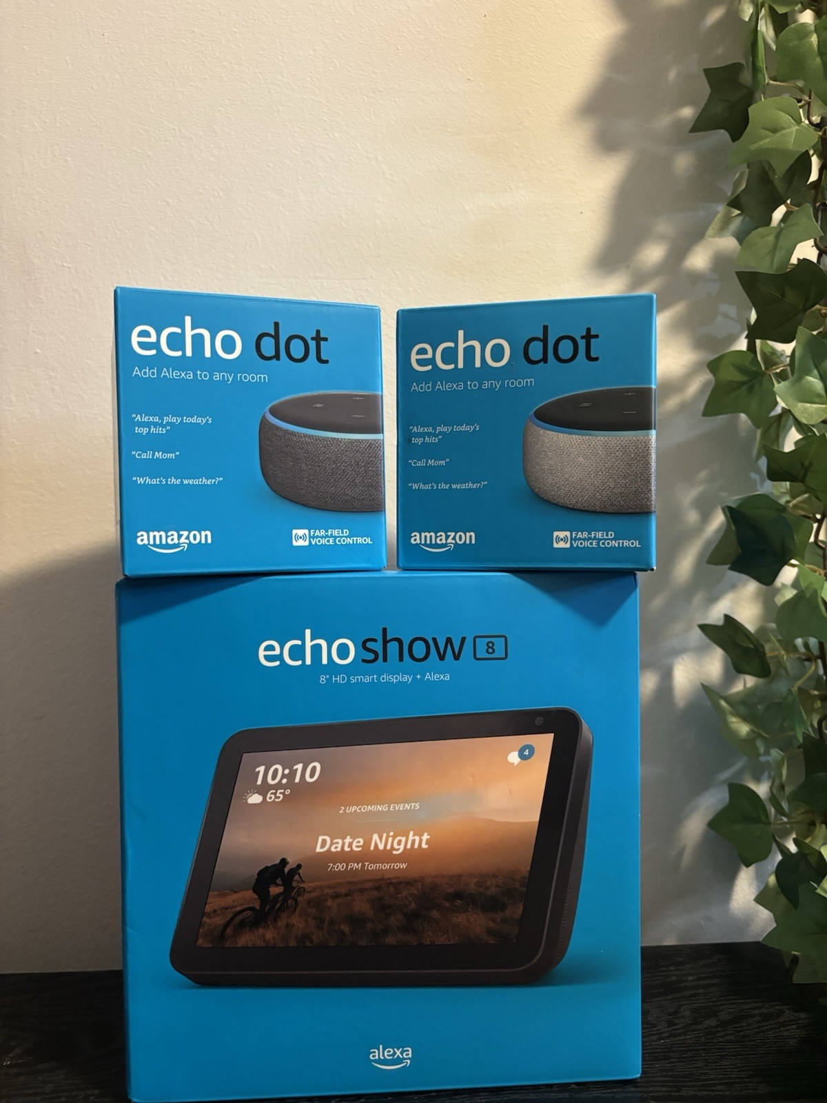Echo Show 8 & 2 Echo Dot 3rd Generation Bunbdle of 3 BRAND NEW Fast Ship SEALED