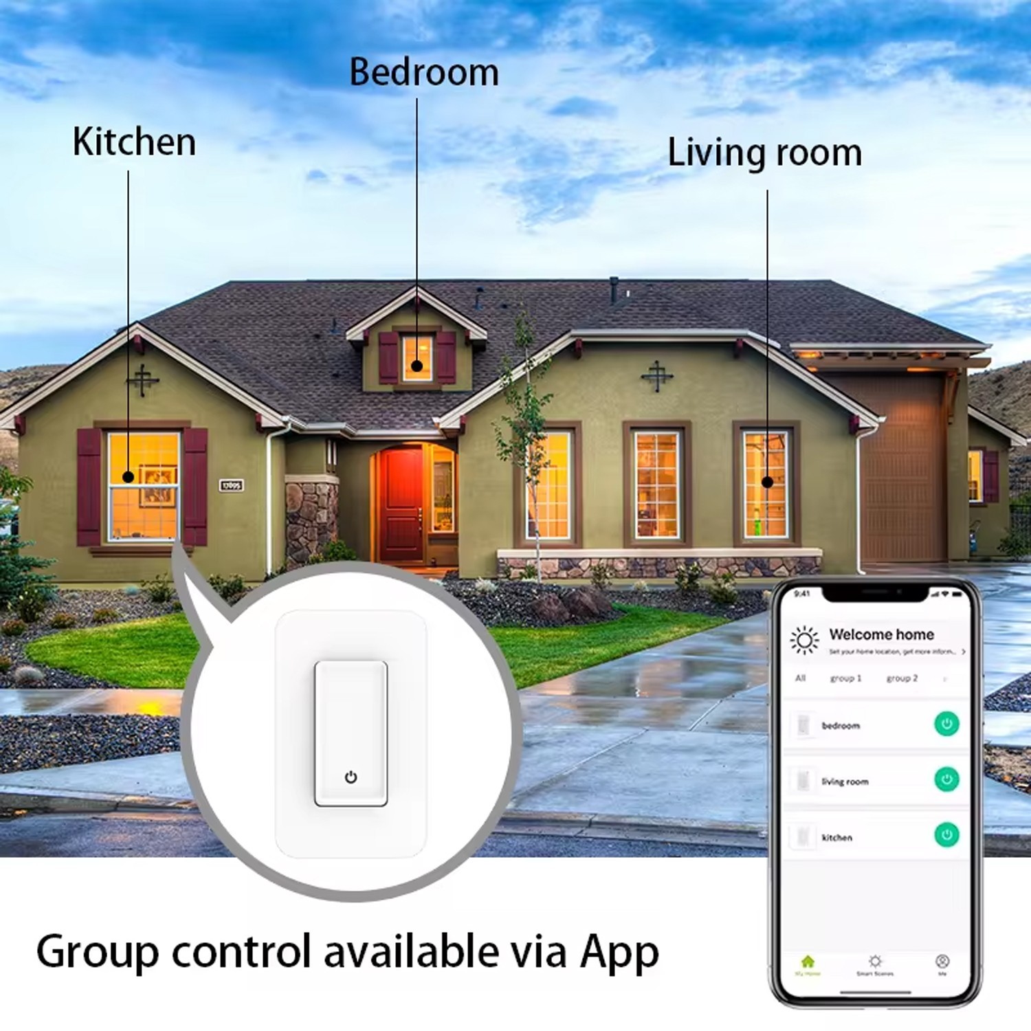 Smart Wall Light Switch 3-Way + Single Pole, 2.4GHz WiFi, Alexa/Google
