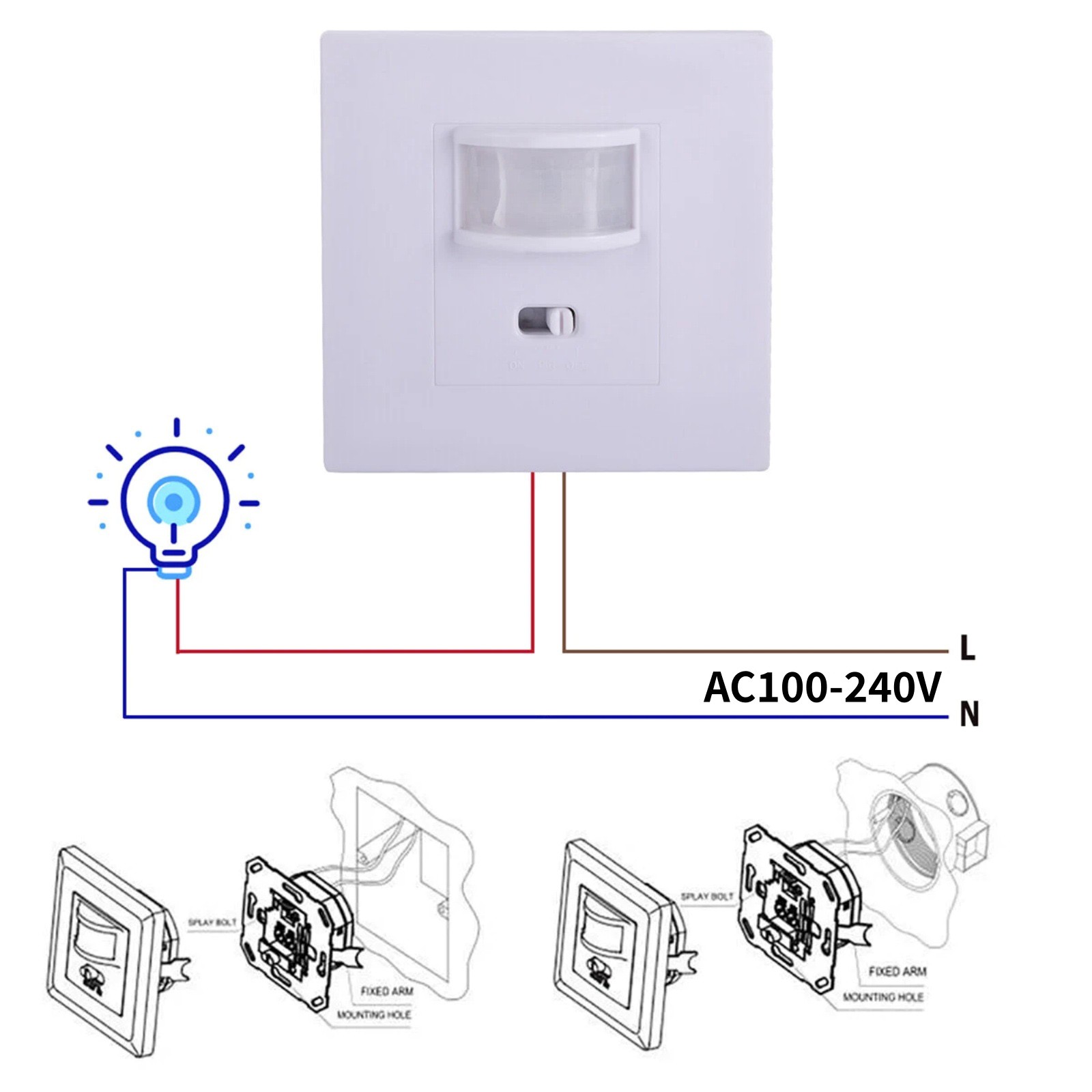 AC100-240V Infrared Sensor Switch Adjustable Delay Time for Lighting Control