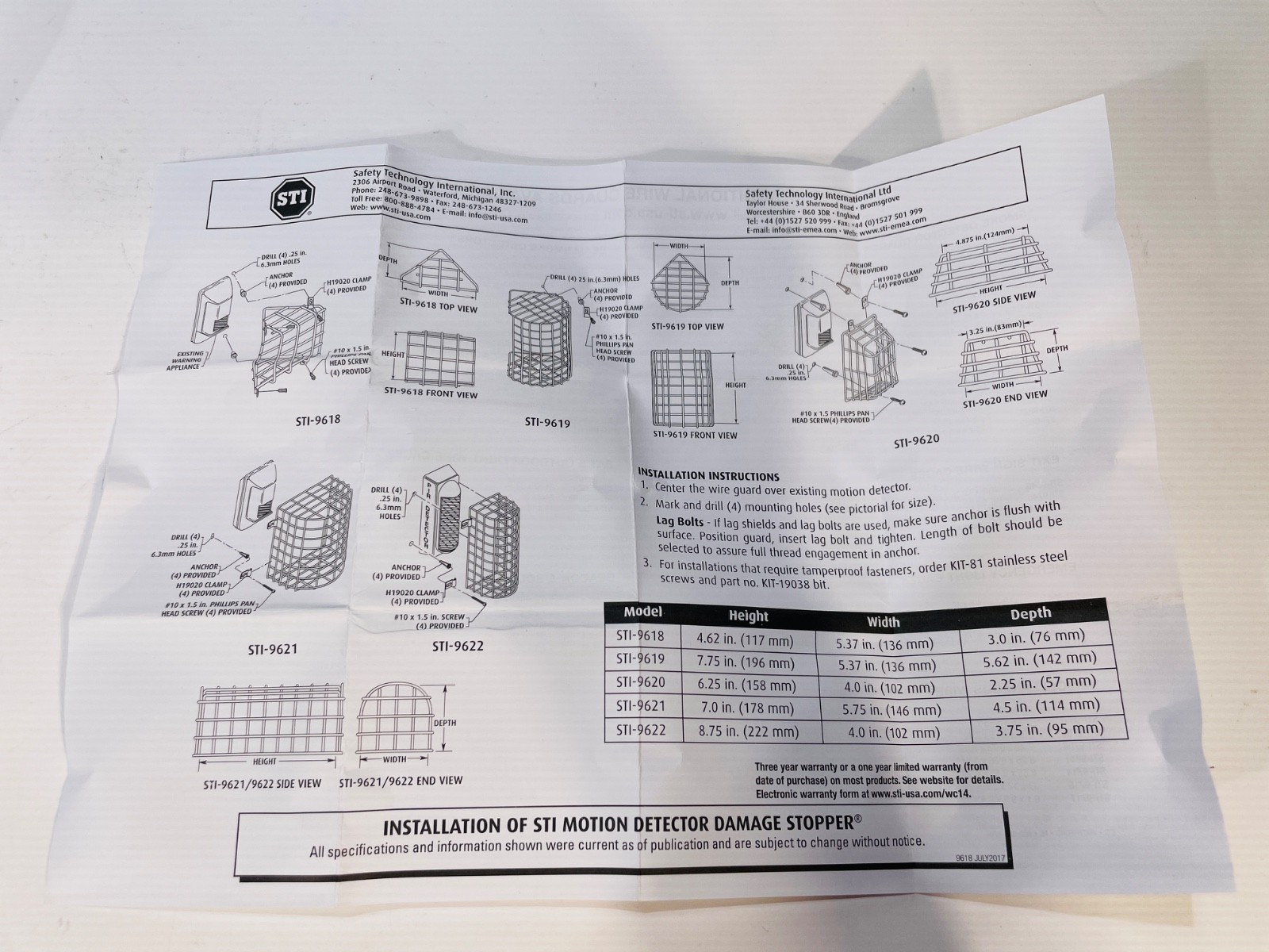 Safety Technology International STI 9621 Surface Mount Wht Motion Detector Guard