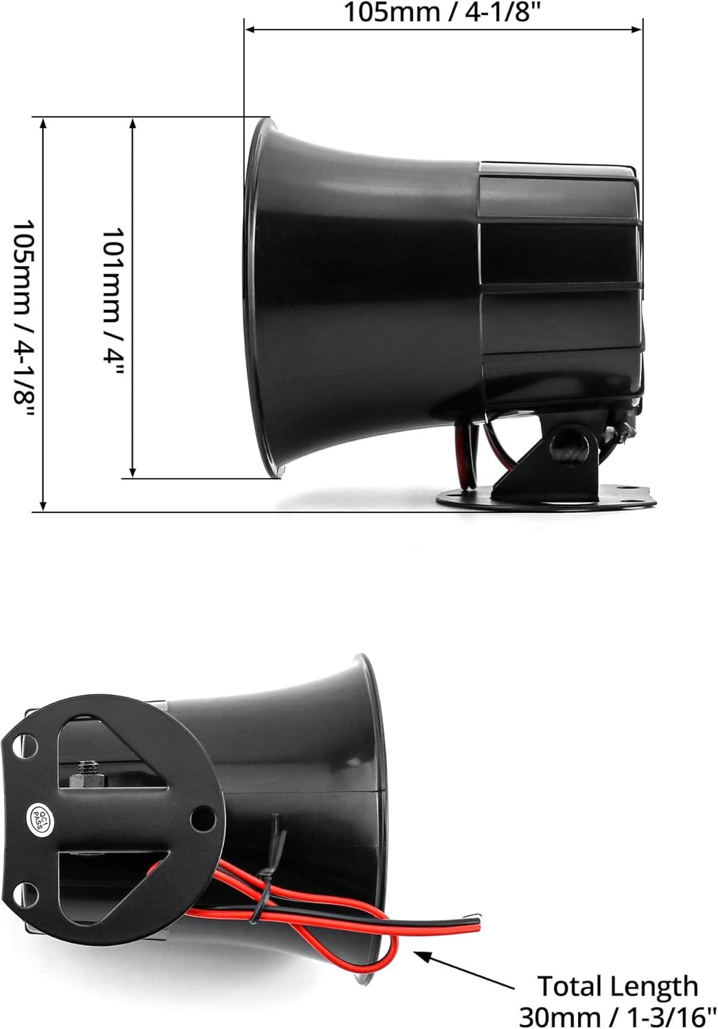 QWORK Electric Siren Horn, DC 12V Security Loud Wired Alarm 1 Pack, Black