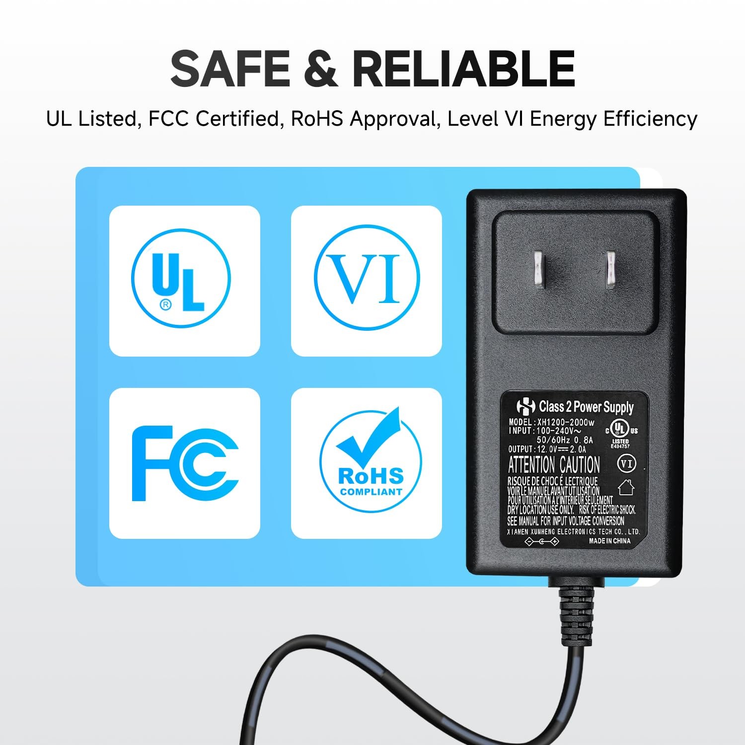 UL Listed 12V 2A Power Supply AC Adapter with 8 Tips, 12 Volts 12V2A+8 Tips