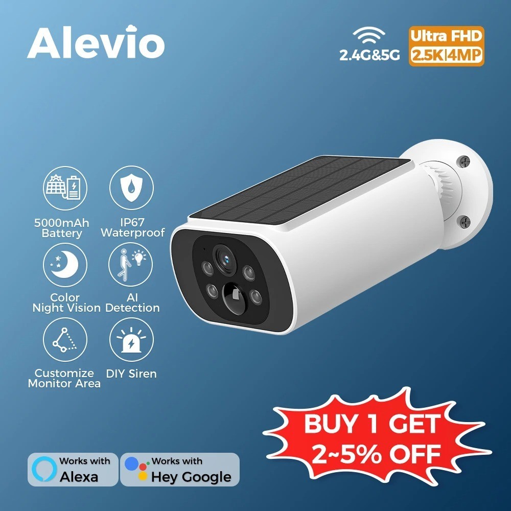 2.5K Solar Security Camera WiFi Outdoor PIR AI Night Vision 4MP IP67