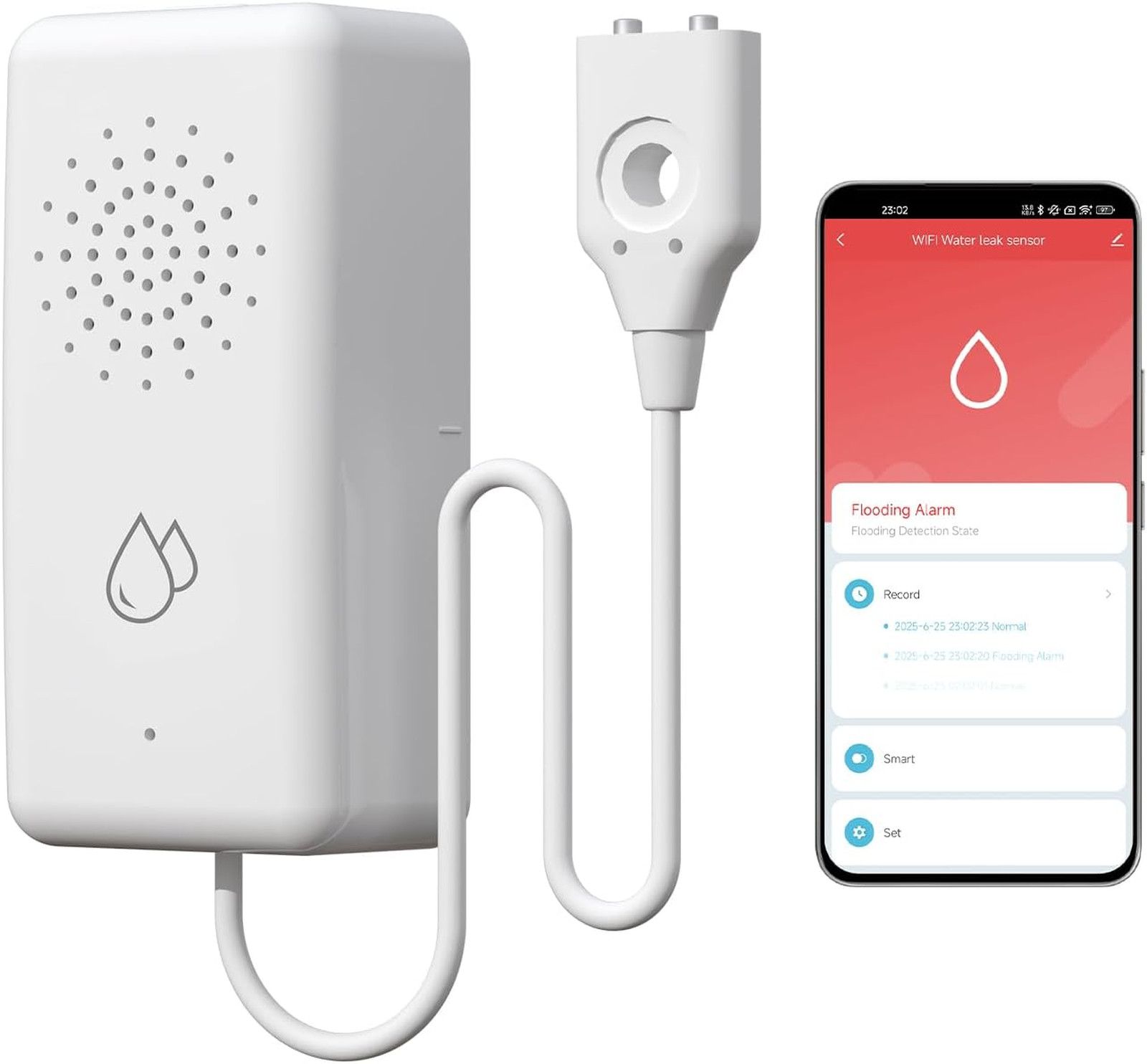 WiFi Water Leak Detector Smart Water Sensor with Cable 85dB Alarm for Home