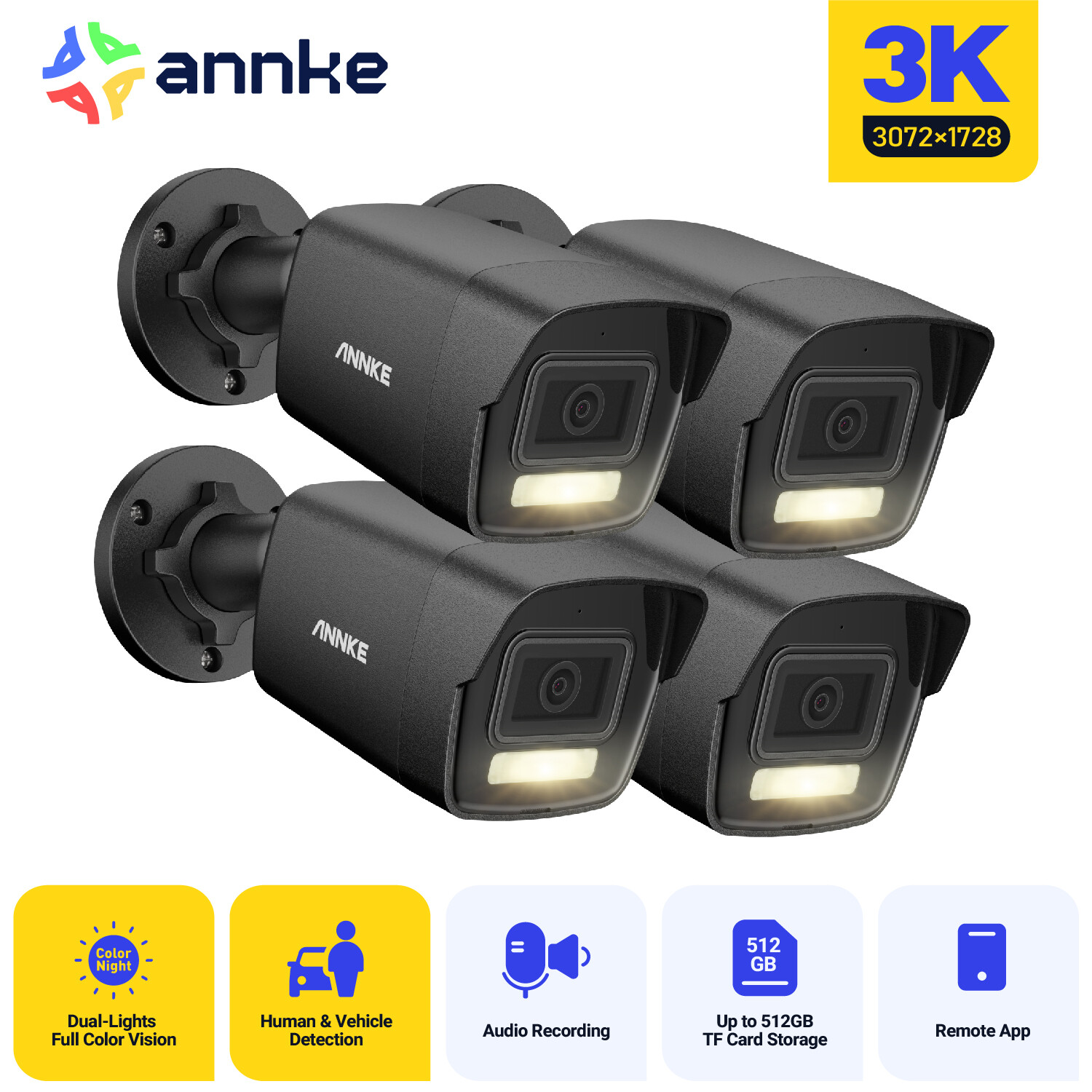 ANNKE 3K Audio PoE Security IP Camera C500 5MP Full Color Night Outdoor AI IP67