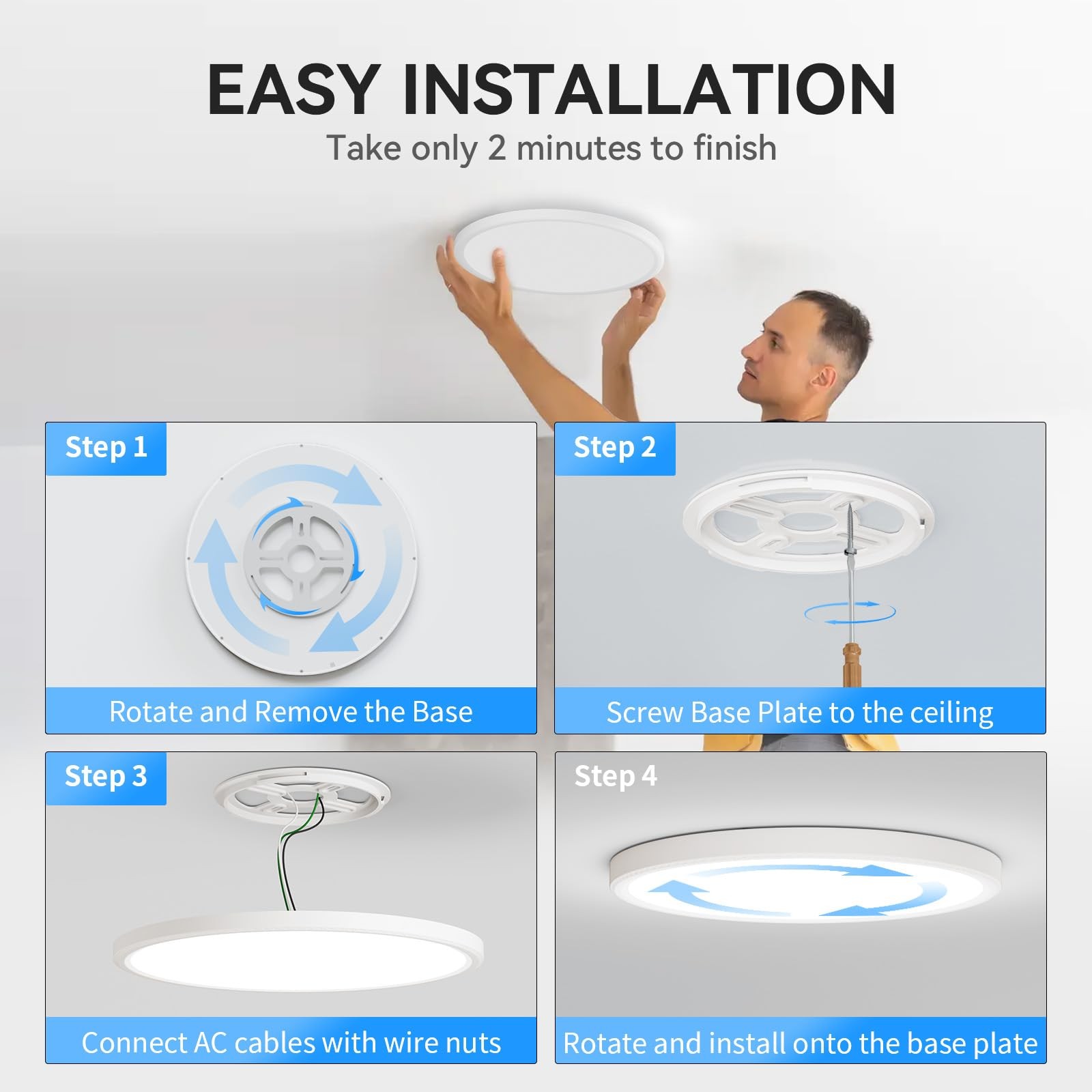 WKONCLDY 6PACK 3200lm LED Flush Mount Ceiling Light, Super 12in-6Pack, White