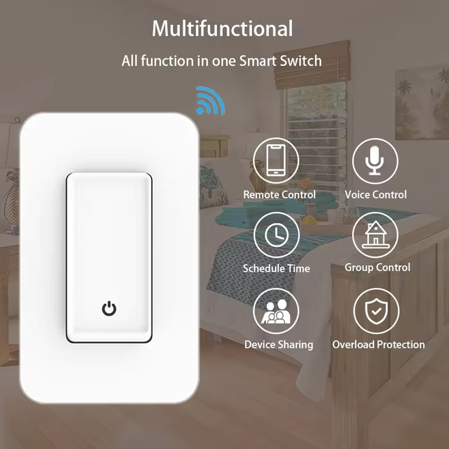 Smart Wall Light Switch 3-Way + Single Pole, 2.4GHz WiFi, Alexa/Google