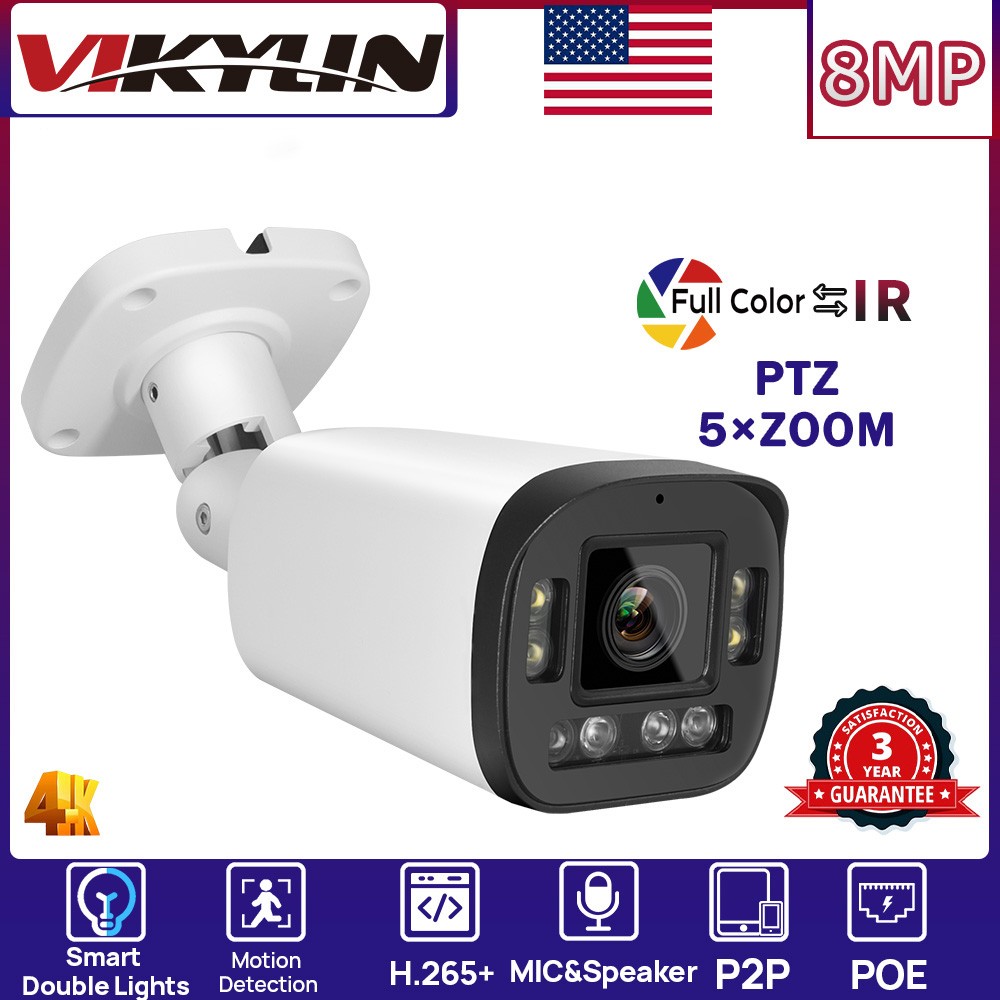 VIKYLIN Dual light Color Bullet 5×ZOOM POE 8MP PTZ Camera Onvif Outdoor viewer